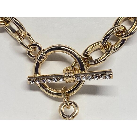 NIB Crown & Ivy Boxed Gold-Tone Single Anchor Charm Link Bracelet Rhinestone - Picture 2 of 5